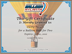 Hot air shop balloon gift certificate